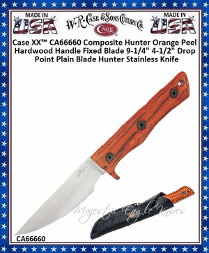 W.R. Case & Sons Cutlery CA66660 Case XX� Composite Hunter Orange Peel Hardwood Handle Fixed Blade 9-1/4" Overall 4-1/2" Drop Point Plain Blade 420HC Stainless Steel Pocket Knife 