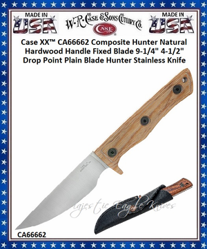 W.R. Case & Sons Cutlery CA66662 Case XX� Composite Hunter Natural Hardwood Handle Fixed Blade 9-1/4" Overall 4-1/2" Drop Point Plain Blade 420HC Stainless Steel Pocket Knife 