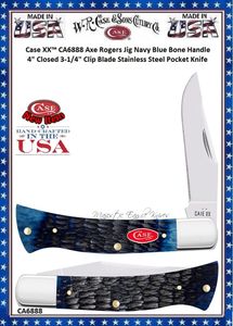 W.R. Case-Sons Cutlery CA6888 Case XX� Axe Rogers Jig Navy Blue Bone Handle 4" Closed 3-1/4" Clip Blade Stainless Steel Pocket Knife
