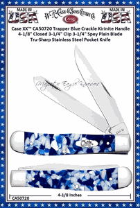 W.R. Case & Sons Cutlery CA50720 Case XX� Trapper Blue Crackle Kirinite Handle 4-1/8" Closed 3-1/4" Clip 3-1/4" Spey Plain Blade Tru-Sharp Stainless Steel Pocket Knife