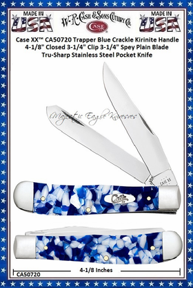 W.R. Case & Sons Cutlery CA50720 Case XX� Trapper Blue Crackle Kirinite Handle 4-1/8" Closed 3-1/4" Clip 3-1/4" Spey Plain Blade Tru-Sharp Stainless Steel Pocket Knife