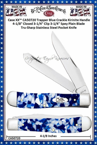 W.R. Case & Sons Cutlery CA50720 Case XX� Trapper Blue Crackle Kirinite Handle 4-1/8" Closed 3-1/4" Clip 3-1/4" Spey Plain Blade Tru-Sharp Stainless Steel Pocket Knife
