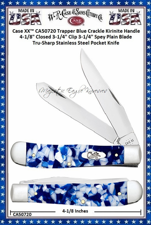 W.R. Case & Sons Cutlery CA50720 Case XX� Trapper Blue Crackle Kirinite Handle 4-1/8" Closed 3-1/4" Clip 3-1/4" Spey Plain Blade Tru-Sharp Stainless Steel Pocket Knife