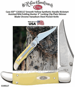 W.R. Case & Sons Cutlery CA30117 Case XX� Smooth Yellow Synthetic Handle Kickstart Assisted Mid-Folding Hunter 3" Locking Clip Plain Skinner Blade Chrome Vanadium Steel Pocket Knife