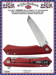 W.R. Case & Sons Cutlery CA64664 Case XX™ Kinzua Flipper 3.4" Stonewashed CPM-S35VN Stainless Steel Tanto Blade, Red Anodized Aluminum Handles Pocket Knife W.R. Case & Sons Cutlery CA64664 Case XX™ Kinzua Flipper 3.4" Stonewashed CPM-S35VN Stainless Steel Tanto Blade, Red Anodized Aluminum Handles Pocket Knife