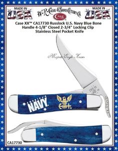 W.R. Case & Sons Cutlery CA17730 Case XX� Russlock U.S. Navy Blue Bone Handle 4-1/8" Closed 2-3/4" Locking Clip Stainless Steel Pocket Knife 