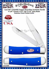 W.R. Case & Sons Cutlery CA16400 Case XX� Trapper Royal Blue Synthetic Handle 4-1/8" Closed 3-1/4" Clip 3-1/4" Spey Blade Stainless Steel Pocket Knife