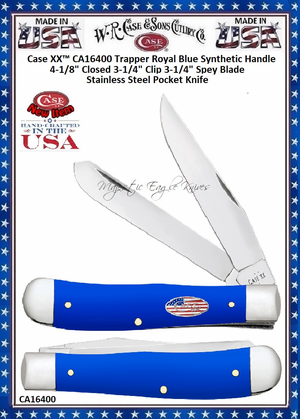 W.R. Case & Sons Cutlery CA16400 Case XX� Trapper Royal Blue Synthetic Handle 4-1/8" Closed 3-1/4" Clip 3-1/4" Spey Blade Stainless Steel Pocket Knife