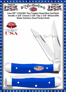 W.R. Case & Sons Cutlery CA16401 Case XX� Tiny Trapper Royal Blue Synthetic Handle 2-3/8" Closed 1-7/8" Clip 1-7/8" Wharncliffe Blade Stainless Steel Pocket Knife