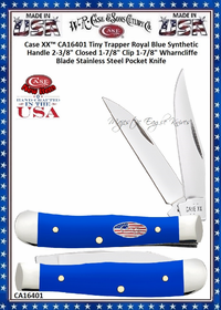W.R. Case & Sons Cutlery CA16401 Case XX™ Tiny Trapper Royal Blue Synthetic Handle 2-3/8" Closed 1-7/8" Clip 1-7/8" Wharncliffe Blade Stainless Steel Pocket Knife W.R. Case & Sons Cutlery CA16401 Case XX™ Tiny Trapper Royal Blue Synthetic Handle 2-3/8" Closed 1-7/8" Clip 1-7/8" Wharncliffe Blade Stainless Steel Pocket Knife