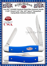 W.R. Case & Sons Cutlery CA16402 Case XX� Stockman Royal Blue Synthetic Handle 3-5/8" Closed 2-1/2" Clip -3/4" Spey 2" Sheepsfoot Coping Blade Stainless Pocket Knife
