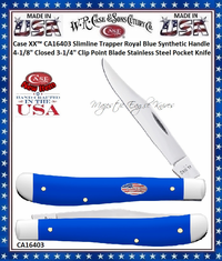 W.R. Case & Sons Cutlery CA16403 Case XX� Slimline Trapper Royal Blue Synthetic Handle 4-1/8" Closed 3-1/4" Clip Point Blade Stainless Steel Pocket Knife 
