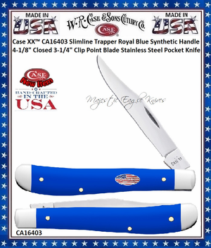 W.R. Case & Sons Cutlery CA16403 Case XX� Slimline Trapper Royal Blue Synthetic Handle 4-1/8" Closed 3-1/4" Clip Point Blade Stainless Steel Pocket Knife 