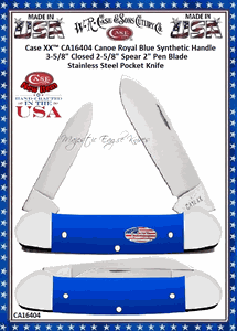 W.R. Case & Sons Cutlery CA16404 Case XX� Canoe Royal Blue Synthetic Handle 3-5/8" Closed 2-5/8" Spear 2" Pen Blade Stainless Steel Pocket Knife