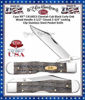 W.R. Case & Sons Cutlery CA14013 Case XX� Cheetah Cub Black Curly Oak Wood Handle 3-1/2" Closed 2-3/4" Locking Clip Blade Stainless Steel Pocket Knife