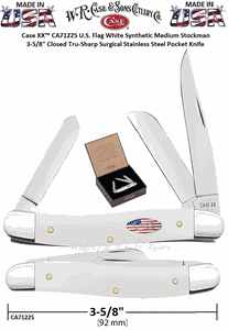 W.R. Case & Sons Cutlery  CA71225 Case XX� U.S. Flag White Synthetic Medium Stockman 3-5/8" Closed Tru-Sharp Surgical Stainless Steel Pocket Knife
