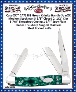 W.R. Case & Sons Cutlery CA71382 Case XX� Medium Stockman Green Kirinite Sparx Handle Tru-Sharp Stainless Steel Pocket Knife 