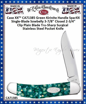 W.R. Case & Sons Cutlery CA71385 Case XX� Sowbelly Green Kirinite Sparxx Handle Tru-Sharp Stainless Steel Pocket Knife 