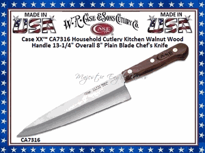 W.R. Case & Sons Cutlery CA7316 Case XX� Household Cutlery Kitchen Walnut Wood Handle 13-1/4" Overall 8" Plain Blade Chef's Knife 
