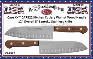 W.R. Case & Sons Cutlery CA7322 Case XX� Kitchen Cutlery Walnut Wood Handle 12" Overall 8" Santoku Stainless Knife 