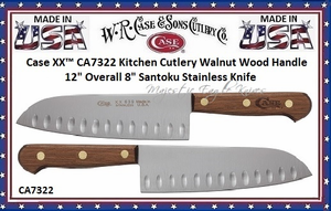 W.R. Case & Sons Cutlery CA7322 Case XX� Kitchen Cutlery Walnut Wood Handle 12" Overall 8" Santoku Stainless Knife 