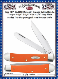 W.R. Case & Sons Cutlery CA80500 Case XX� Smooth Orange Synthetic Delrin Handle Trapper Tru-Sharp Surgical Stainless Steel Pocket Knife