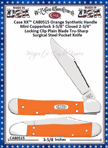 W.R. Case & Sons Cutlery CA80515 Case XX� Smooth Orange Delrin Synthetic Handle Mini Copperlock Tru-Sharp Surgical Stainless Steel Pocket Knife 