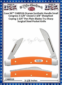 W.R. Case & Sons Cutlery CA80516 Case XX� Smooth Orange Synthetic Handle Small Congress Tru-Sharp Surgical Stainless Steel Pocket Knife 
