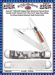 W.R. Case & Sons Cutlery CA81220 Case XX� Trapper Deer Sportsman Natural Bone Handle 4-1/8" Closed 3-1/4" Clip 3-1/4" Spey Plane Blade Tru-Sharp Surgical Stainless Steel Pocket Knife