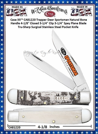 W.R. Case & Sons Cutlery CA81220 Case XX™ Trapper Deer Sportsman Natural Bone Handle 4-1/8" Closed 3-1/4" Clip 3-1/4" Spey Plane Blade Tru-Sharp Surgical Stainless Steel Pocket Knife W.R. Case & Sons Cutlery CA81220 Case XX™ Trapper Deer Sportsman Natural Bone Handle 4-1/8" Closed 3-1/4" Clip 3-1/4" Spey Plane Blade Tru-Sharp Surgical Stainless Steel Pocket Knife