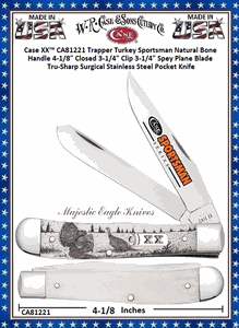 W.R. Case & Sons Cutlery CA81221 Case XX� Trapper Turkey Sportsman Natural Bone Handle 4-1/8" Closed 3-1/4" Clip 3-1/4" Spey Plane Blade Tru-Sharp Surgical Stainless Steel Pocket Knife