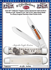 W.R. Case & Sons Cutlery CA81221 Case XX™ Trapper Turkey Sportsman Natural Bone Handle 4-1/8" Closed 3-1/4" Clip 3-1/4" Spey Plane Blade Tru-Sharp Surgical Stainless Steel Pocket Knife W.R. Case & Sons Cutlery CA81221 Case XX™ Trapper Turkey Sportsman Natural Bone Handle 4-1/8" Closed 3-1/4" Clip 3-1/4" Spey Plane Blade Tru-Sharp Surgical Stainless Steel Pocket Knife