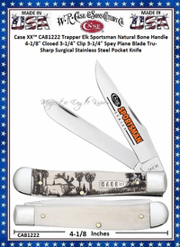 W.R. Case & Sons Cutlery CA81222 Case XX™ Trapper Elk Sportsman Natural Bone Handle 4-1/8" Closed 3-1/4" Clip 3-1/4" Spey Plane Blade Tru-Sharp Surgical Stainless Steel Pocket Knife W.R. Case & Sons Cutlery CA81222 Case XX™ Trapper Elk Sportsman Natural Bone Handle 4-1/8" Closed 3-1/4" Clip 3-1/4" Spey Plane Blade Tru-Sharp Surgical Stainless Steel Pocket Knife