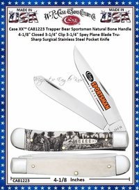 W.R. Case & Sons Cutlery CA81223 Case XX™ Trapper Bear Sportsman Natural Bone Handle 4-1/8" Closed 3-1/4" Clip3-1/4" Spey Plane Blade Tru-Sharp Surgical Stainless Steel Pocket Knife W.R. Case & Sons Cutlery CA81223 Case XX™ Trapper Bear Sportsman Natural Bone Handle 4-1/8" Closed 3-1/4" Clip3-1/4" Spey Plane Blade Tru-Sharp Surgical Stainless Steel Pocket Knife