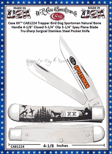 W.R. Case & Sons Cutlery CA81224 Case XX� Trapper Bird Dog Sportsman Natural Bone Handle 4-1/8" Closed 3-1/4" Clip 3-1/4" Spey Plane Blade Tru-Sharp Surgical Stainless Steel Pocket Knife