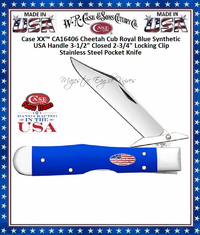 W.R. Case & Sons Cutlery CA16406 Case XX� Cheetah Cub Royal Blue Synthetic USA Handle 3-1/2" Closed 2-3/4" Locking Clip Stainless Steel Pocket Knife