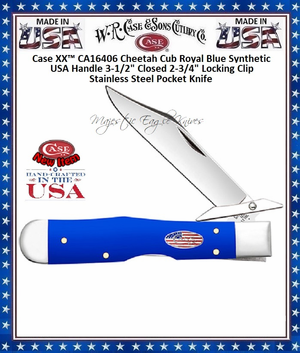 W.R. Case & Sons Cutlery CA16406 Case XX� Cheetah Cub Royal Blue Synthetic USA Handle 3-1/2" Closed 2-3/4" Locking Clip Stainless Steel Pocket Knife