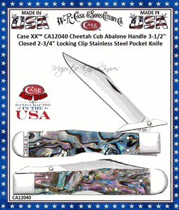 W.R. Case & Sons Cutlery CA12040 Case XX� Cheetah Cub Abalone Handle 3-1/2" Closed 2-3/4" Locking Clip Blade Stainless Steel Pocket Knife