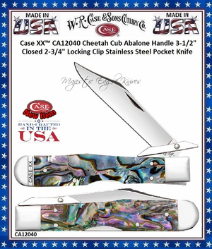 W.R. Case & Sons Cutlery CA12040 Case XX™ Cheetah Cub Abalone Handle 3-1/2" Closed 2-3/4" Locking Clip Blade Stainless Steel Pocket Knife W.R. Case & Sons Cutlery CA12040 Case XX™ Cheetah Cub Abalone Handle 3-1/2" Closed 2-3/4" Locking Clip Blade Stainless Steel Pocket Knife