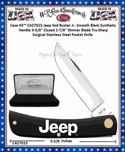 W.R. Case & Sons Cutlery CA27015 Case XX� Sod Buster Jr Jeep Smooth Black Synthetic Bone Handle 3-5/8" Closed 2-7/8" Skinner Plain Blade Tru-Sharp Surgical Stainless Steel Pocket Knife