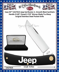 W.R. Case & Sons Cutlery CA27015 Case XX� Sod Buster Jr Jeep Smooth Black Synthetic Bone Handle 3-5/8" Closed 2-7/8" Skinner Plain Blade Tru-Sharp Surgical Stainless Steel Pocket Knife