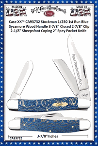 ""W.R. Case & Sons Cutlery CA93732"" Case XX� Stockman Blue Sycamore Wood Handle, Stainless Pocket Knife