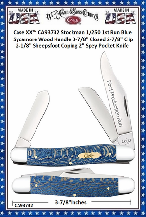 ""W.R. Case & Sons Cutlery CA93732"" Case XX™ Stockman Blue Sycamore Wood Handle, Stainless Pocket Knife ""W.R. Case & Sons Cutlery CA93732"" Case XX™ Stockman Blue Sycamore Wood Handle, Stainless Pocket Knife