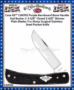 W.R. Case & Sons Cutlery CA9702 Case XX� Sodbuster Jr Barnboard Purple Bone Handle 3-5/8" Closed 2-7/8" Skinner Plain Blade Tru-sharp Surgical Stainless Steel Pocket Knife