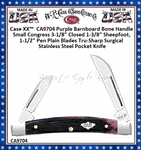 W.R. Case & Sons Cutlery CA9704 Case XX� Small Congress Barnboard Purple Bone Handle 3-1/8"" Closed 2-3/8" Sheepfoot Coping 1-3/4" Pen Plain Blades Tru-sharp Surgical Stainless Steel Pocket Knife