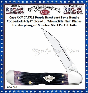 W.R. Case & Sons Cutlery CA9712 Case XX™ Copperlock Barnboard Jig Purple Bone Handle 4-1/4" Closed 3-1/4" Locking Wharncliffe Plain Blade Tru-sharp Surgical Stainless Steel Pocket Knife W.R. Case & Sons Cutlery CA9712 Case XX™ Copperlock Barnboard Jig Purple Bone Handle 4-1/4" Closed 3-1/4" Locking Wharncliffe Plain Blade Tru-sharp Surgical Stainless Steel Pocket Knife