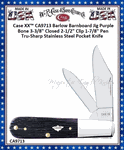 W.R. Case & Sons Cutlery CA9713 Case XX� Barlow Barnboard Jig Purple Bone Handle 3-3/8" Closed 2-1/2" Clip 1-7/8" Pen Plain Blades Tru-sharp Surgical Stainless Steel Pocket Knife