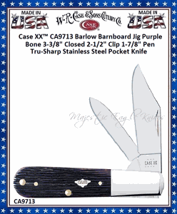 W.R. Case & Sons Cutlery CA9713 Case XX� Barlow Barnboard Jig Purple Bone Handle 3-3/8" Closed 2-1/2" Clip 1-7/8" Pen Plain Blades Tru-sharp Surgical Stainless Steel Pocket Knife