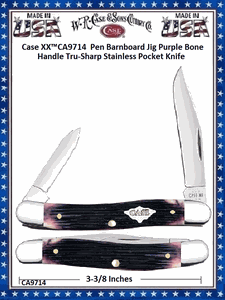 W.R. Case & Sons Cutlery CA9714 Case XX� Medium Jack Barnboard Jig Purple Bone Handle 3-3/8" Closed 2-1/2" Clip 1-7/8" Pen Plain Blades Tru-sharp Surgical Stainless Steel Pocket Knife