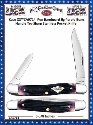 W.R. Case & Sons Cutlery CA9714 Case XX� Medium Jack Barnboard Jig Purple Bone Handle 3-3/8" Closed 2-1/2" Clip 1-7/8" Pen Plain Blades Tru-sharp Surgical Stainless Steel Pocket Knife